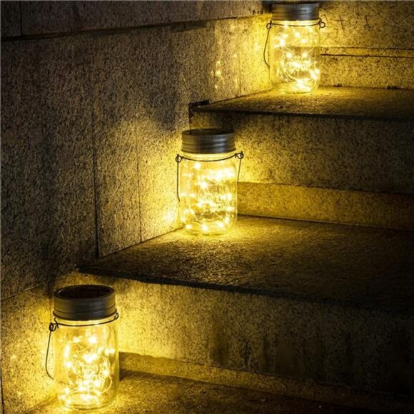Hanging Mason Jar Solar Lights, 6 Pack 30 Led Hanging Solar Lanterns Outdoor - Picture 4 of 8